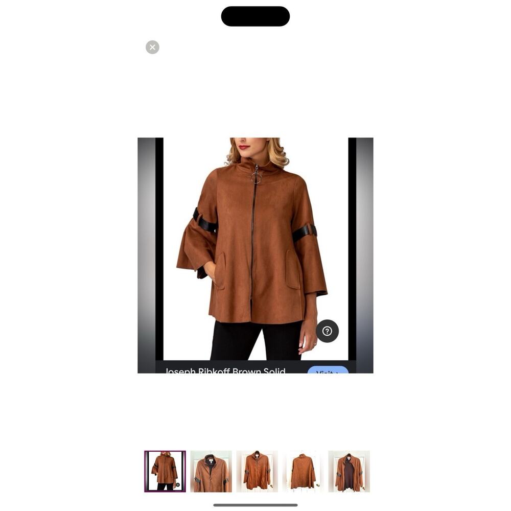 Joseph Ribkoff Swing Jacket Womens 6 Brown Vegan Suede Zip Bell Sleeve Designer - Picture 2 of 9